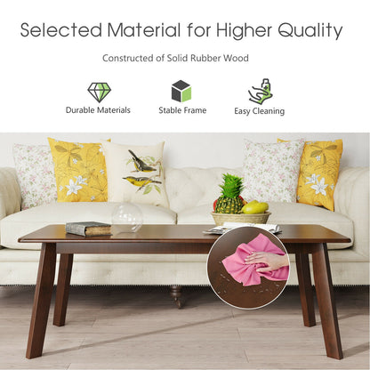 Modern Rectangular Wooden Coffee Table with Rubber Wood Legs and Open Storage