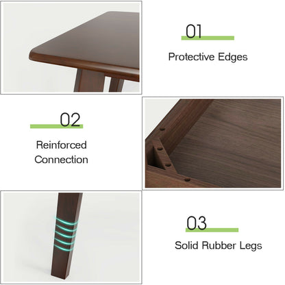 Modern Rectangular Wooden Coffee Table with Rubber Wood Legs and Open Storage