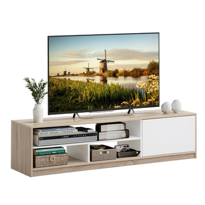 Modern 63 Inch TV Console with Push-to-Open Cabinet and Open Shelves for TVs up to 75 Inches