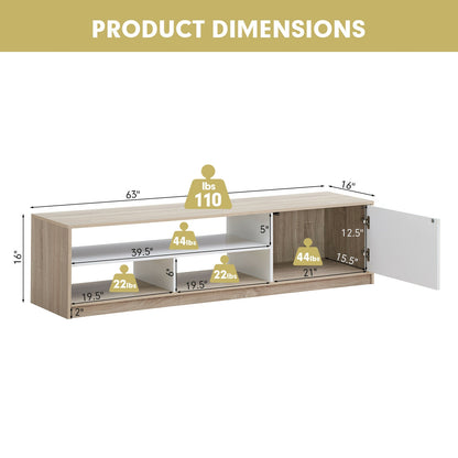 Modern 63 Inch TV Console with Push-to-Open Cabinet and Open Shelves for TVs up to 75 Inches