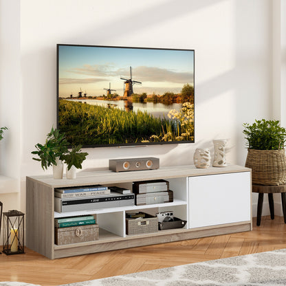 Modern 63 Inch TV Console with Push-to-Open Cabinet and Open Shelves for TVs up to 75 Inches