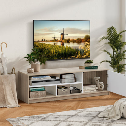 Modern 63 Inch TV Console with Push-to-Open Cabinet and Open Shelves for TVs up to 75 Inches