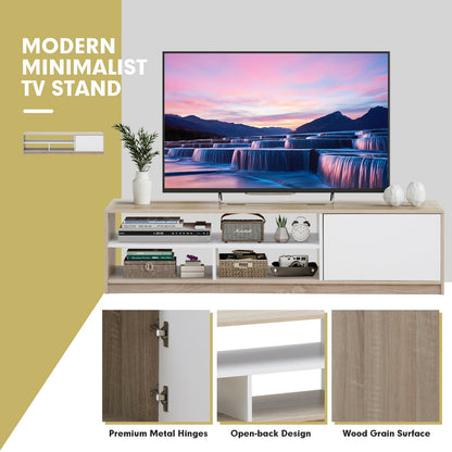 Modern 63 Inch TV Console with Push-to-Open Cabinet and Open Shelves for TVs up to 75 Inches