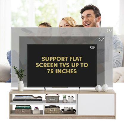 Modern 63 Inch TV Console with Push-to-Open Cabinet and Open Shelves for TVs up to 75 Inches