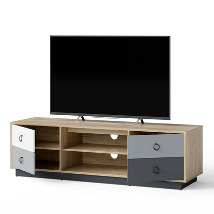 55 Inch Wooden TV Stand with Two Cabinets and Open Shelves for TVs up to 60 Inches