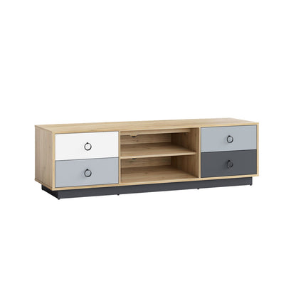 55 Inch Wooden TV Stand with Two Cabinets and Open Shelves for TVs up to 60 Inches