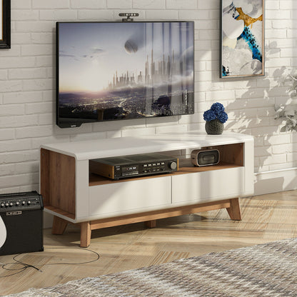 Contemporary Entertainment Console with Open Display and Dual Drawers for 50 Inch TVs