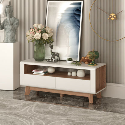 Contemporary Entertainment Console with Open Display and Dual Drawers for 50 Inch TVs