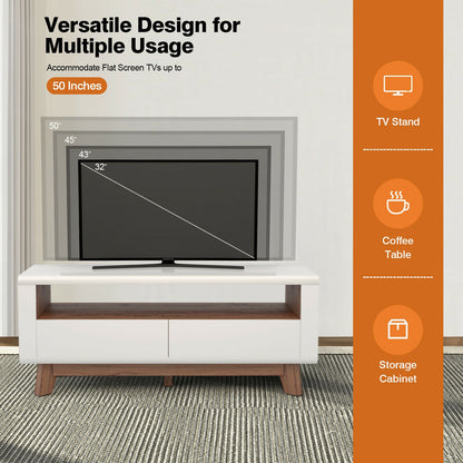 Contemporary Entertainment Console with Open Display and Dual Drawers for 50 Inch TVs