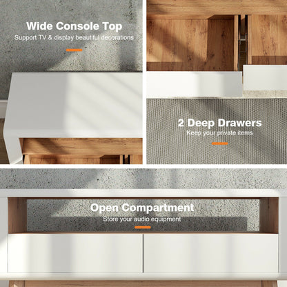 Contemporary Entertainment Console with Open Display and Dual Drawers for 50 Inch TVs