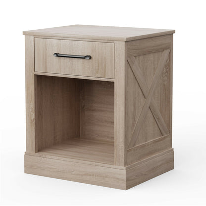 Rustic Wooden Nightstand with Drawer and Open Shelf for Bedroom or Living Room - Natural