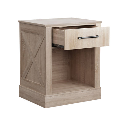 Rustic Wooden Nightstand with Drawer and Open Shelf for Bedroom or Living Room - Natural