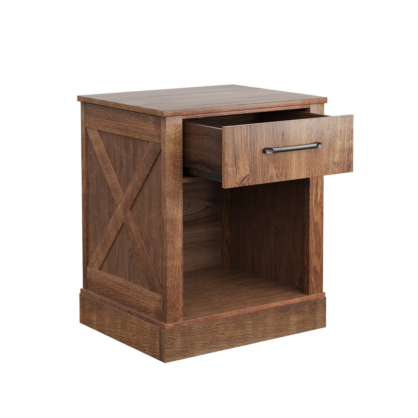 Rustic Wooden Nightstand with Drawer and Open Shelf for Bedroom or Living Room - Brown