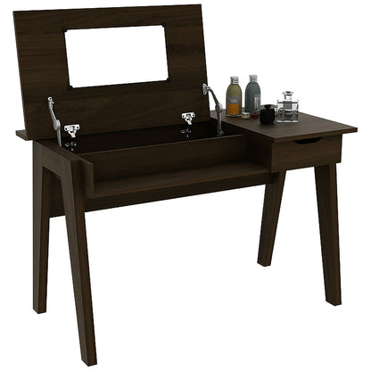 Flip-Top Vanity Table with Mirror, Drawer, and Concealed Storage Spaces