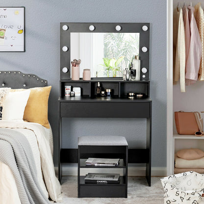 Lighted Vanity Table Set with 24" LED Mirror, Storage Drawer, and Cushioned Stool