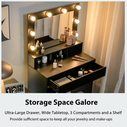 Lighted Vanity Table Set with 24" LED Mirror, Storage Drawer, and Cushioned Stool
