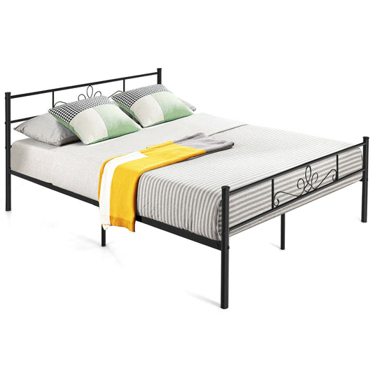 Sturdy Metal Bed Frame with Headboard and Footboard - Queen Size