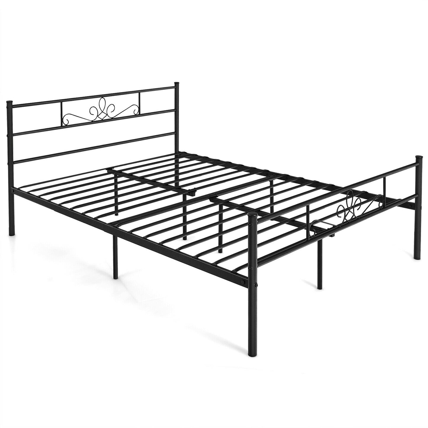 Sturdy Metal Bed Frame with Headboard and Footboard - Queen Size