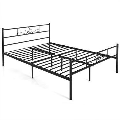 Sturdy Metal Bed Frame with Headboard and Footboard - Queen Size
