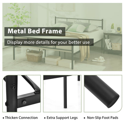 Sturdy Metal Bed Frame with Headboard and Footboard - Queen Size