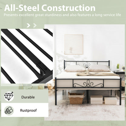 Sturdy Metal Bed Frame with Headboard and Footboard - Full Size
