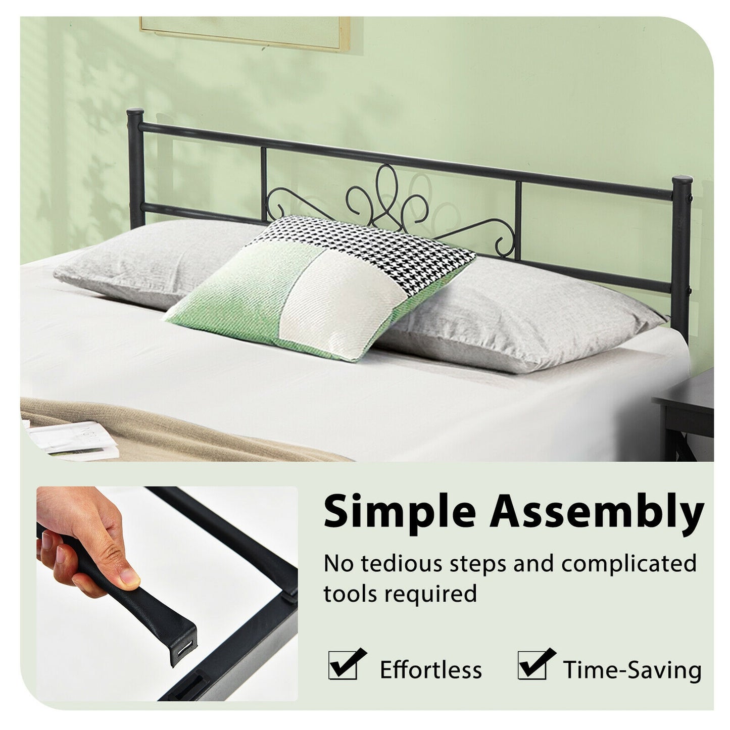 Sturdy Metal Bed Frame with Headboard and Footboard - Full Size