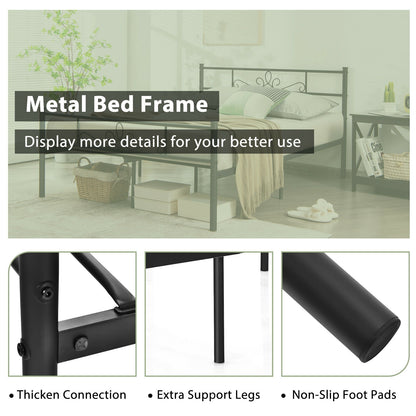 Sturdy Metal Bed Frame with Headboard and Footboard - Full Size