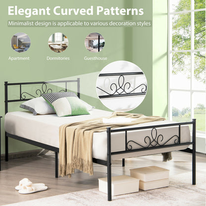 Sturdy Metal Bed Frame with Headboard and Footboard - Twin Size