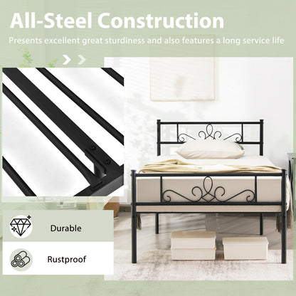 Sturdy Metal Bed Frame with Headboard and Footboard - Twin Size
