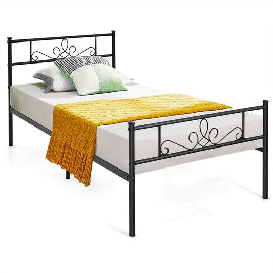 Sturdy Metal Bed Frame with Headboard and Footboard - Twin Size