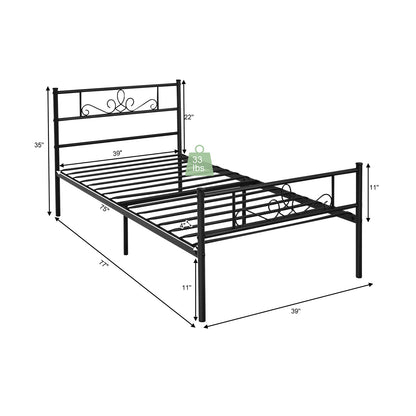 Sturdy Metal Bed Frame with Headboard and Footboard - Twin Size
