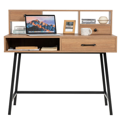 42 Inch Vanity Desk with Shelf, 2 Drawers, and Steel Legs – Multi-Use Makeup & Writing Table