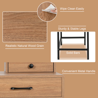 42 Inch Vanity Desk with Shelf, 2 Drawers, and Steel Legs – Multi-Use Makeup & Writing Table