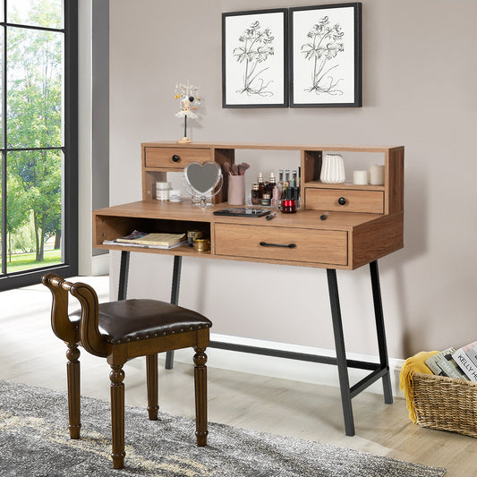 42 Inch Vanity Desk with Shelf, 2 Drawers, and Steel Legs – Multi-Use Makeup & Writing Table