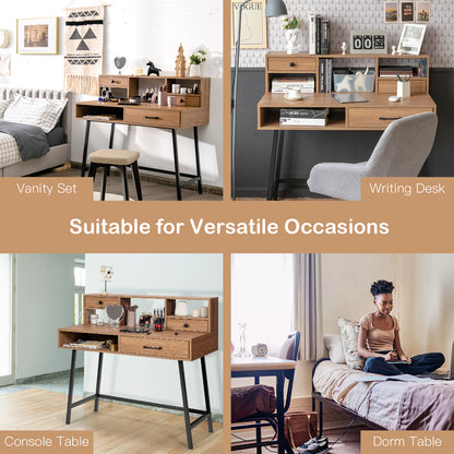 42 Inch Vanity Desk with Shelf, 2 Drawers, and Steel Legs – Multi-Use Makeup & Writing Table