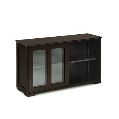 Modern Sliding Door Buffet Sideboard with Glass Cabinet Storage and Shelves - Brown