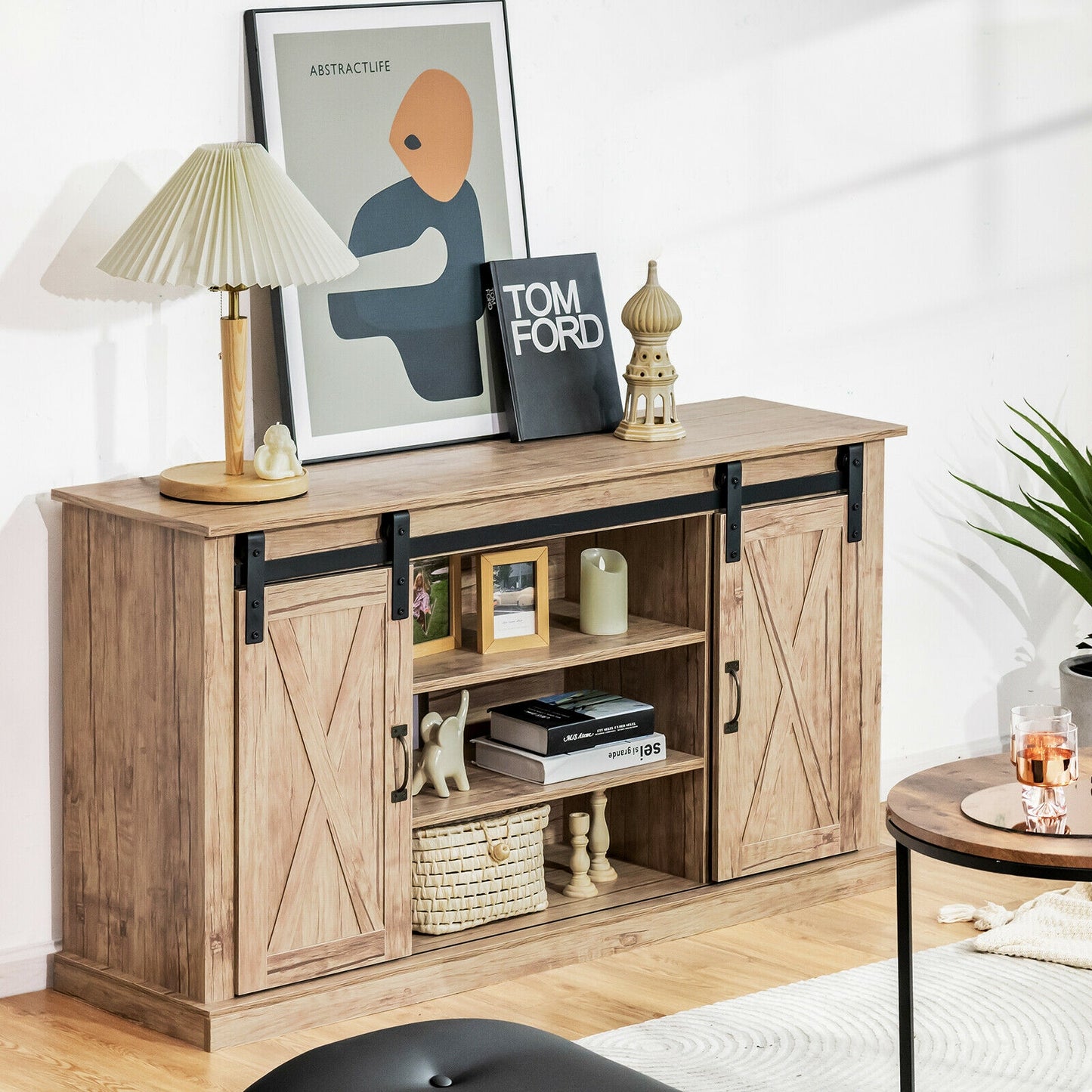 Rustic Sliding Barn Door TV Console with Adjustable Storage for TVs up to 65 Inches