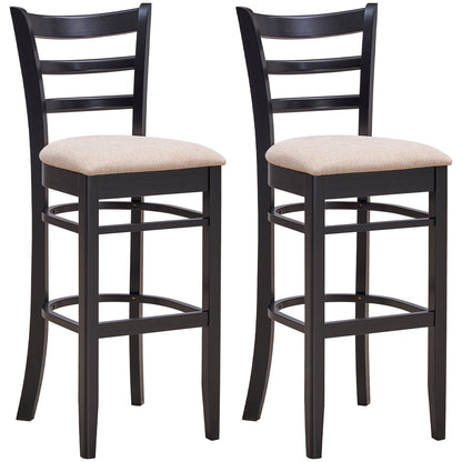 Set of 2 Upholstered Bar Chairs with Ergonomic Backrest, Footrest, and Padded Seat