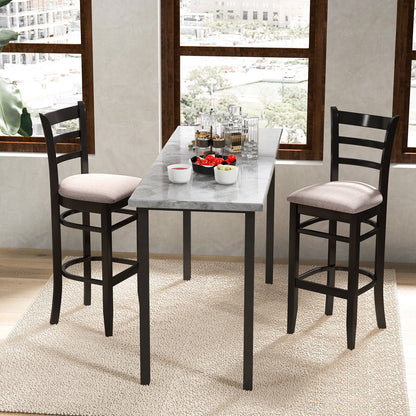Set of 2 Upholstered Bar Chairs with Ergonomic Backrest, Footrest, and Padded Seat