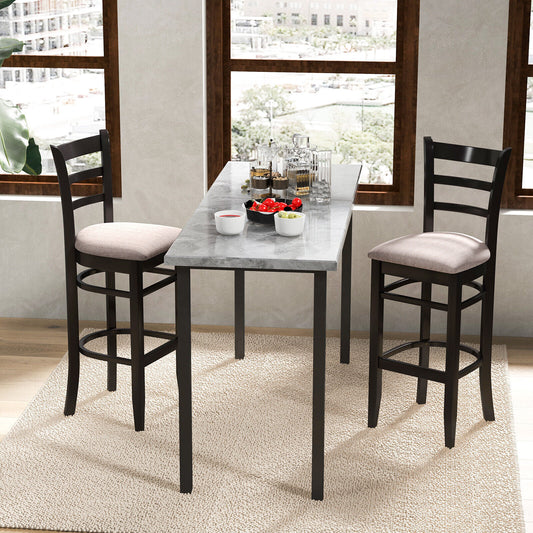 Set of 2 Upholstered Bar Chairs with Ergonomic Backrest, Footrest, and Padded Seat