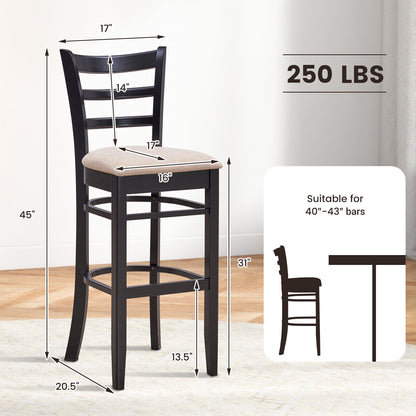 Set of 2 Upholstered Bar Chairs with Ergonomic Backrest, Footrest, and Padded Seat