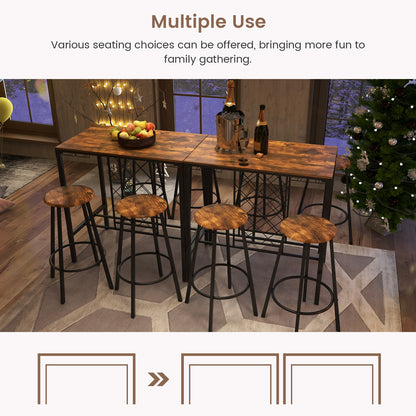 Rustic 5 Piece Bar Dining Set with Wine Storage Rack and Glass Holder for Kitchen or Home Bar