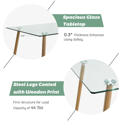 Modern Rectangular Glass Dining Table with Metal Legs for Kitchen or Dining Room - Natural