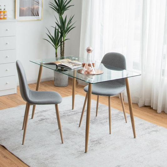 Modern Rectangular Glass Dining Table with Metal Legs for Kitchen or Dining Room - Natural