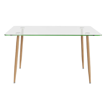 Modern Rectangular Glass Dining Table with Metal Legs for Kitchen or Dining Room - Natural