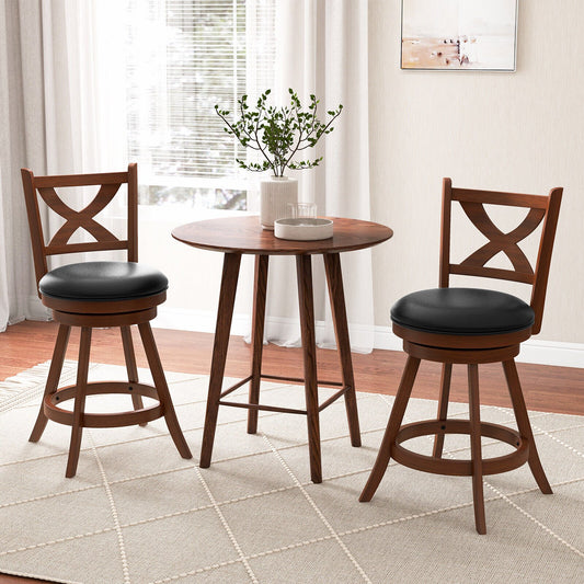 Pair of Classic 24 Inch Swivel Bar Stools with X-Shaped Open Back and Counter Height Design