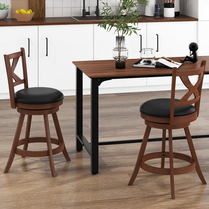Pair of Classic 24 Inch Swivel Bar Stools with X-Shaped Open Back and Counter Height Design