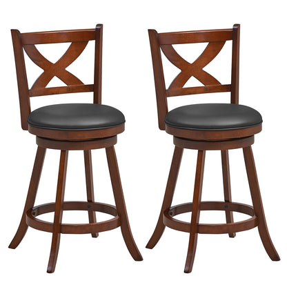 Pair of Classic 24 Inch Swivel Bar Stools with X-Shaped Open Back and Counter Height Design