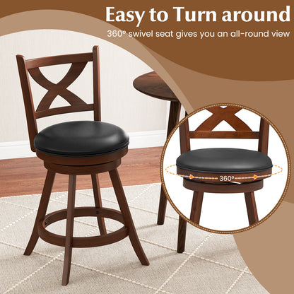 Pair of Classic 24 Inch Swivel Bar Stools with X-Shaped Open Back and Counter Height Design