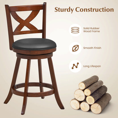 Pair of Classic 24 Inch Swivel Bar Stools with X-Shaped Open Back and Counter Height Design
